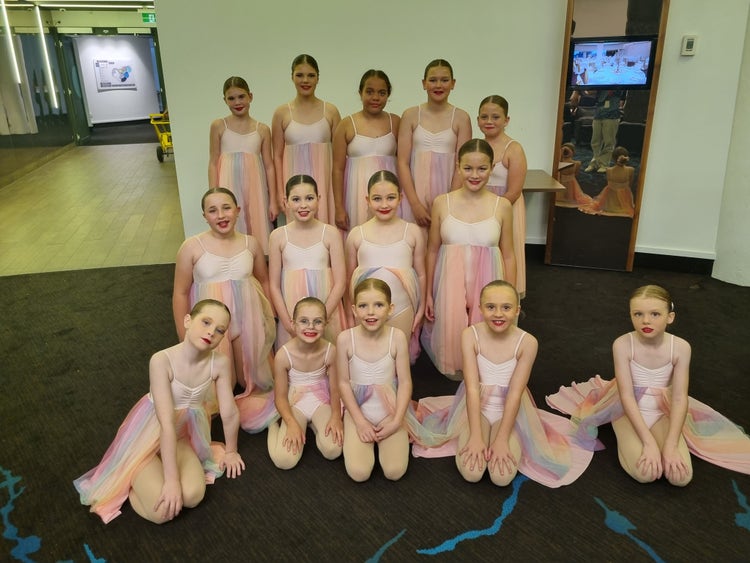 Far North Coast Dance Festival group - students in pink flowing costumes