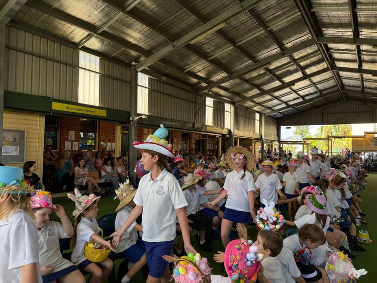 Students participating in Easter Hat Parade