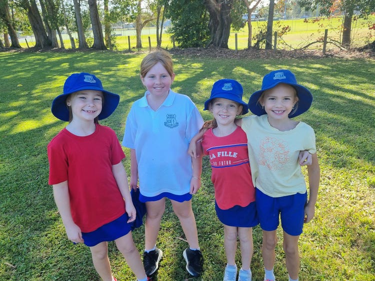 Students smiling wearing their house colours at a sports carnival