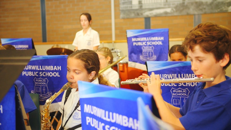Students playing instruments